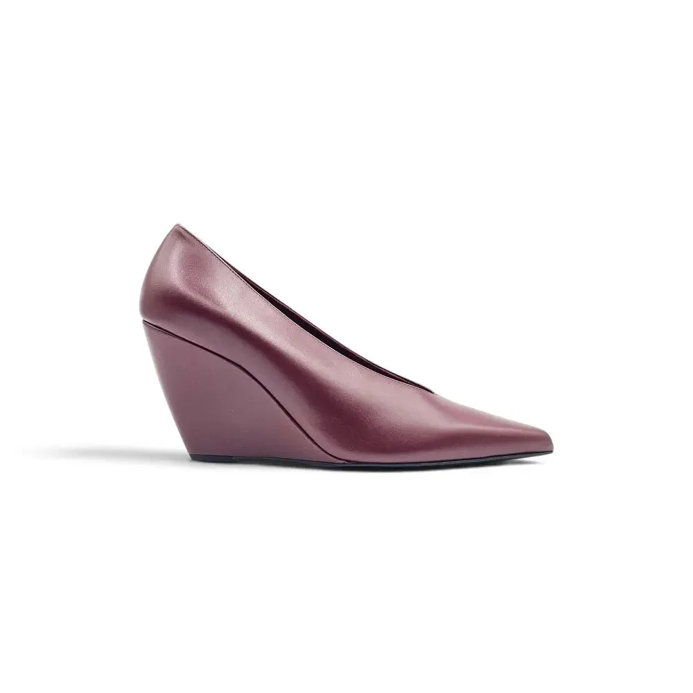 Loro Piana Viola High Wedge Pumps Burgundy Leather - NWB $1375